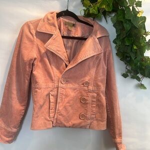 FJ pink corduroy jacket double breasted button front silky pink lining SZ M